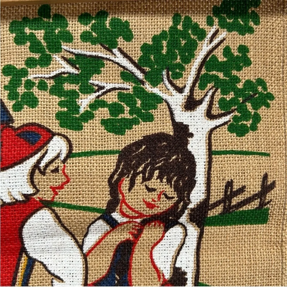 Vintage Mid-Century MCM Retro Folk Art Scandinavian Burlap Textile Wall Hanging